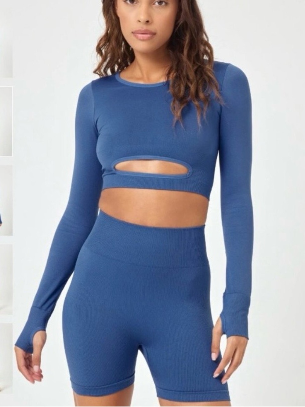 LSpace In the Zone Blue Long-Sleeve Cutout Crop Top - Women's Active